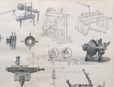 Старинная гравюра «Токарное дело», бумага, Брокгауз и Ефрон​, Санкт-Петербург, 1900-е