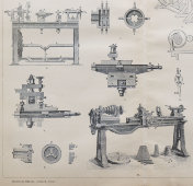 Старинная гравюра «Токарное дело», бумага, Брокгауз и Ефрон​, Санкт-Петербург, 1900-е