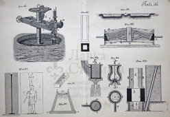 Старинная гравюра «Чертежи к технологиям металлов»