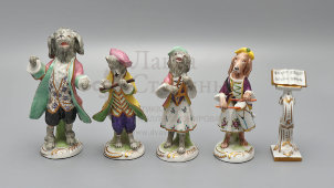 Комплект статуэток «Собачий оркестр», фарфор, Европа, 1-я пол. 20 в.
