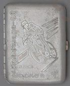 Сувенирный портсигар «Велосипедист», Олимпиада-80, СССР, Москва, 1980 г., алюминий