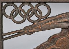 Настенное металлическое панно «Лыжные гонки XXII Олимпиады», Москва-80, олимпийская символика