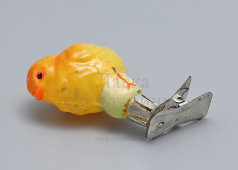 Советская игрушка для ёлки «Желтый цыпленок», прищепка, стекло, 1950-е