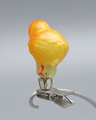 Советская игрушка для ёлки «Желтый цыпленок», прищепка, стекло, 1950-е