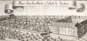 Старинная гравюра «Замок Дахау», Германия, 1700-е годы
