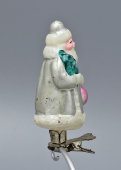 Советская елочная игрушка на прищепке «Дед Мороз», стекло, 1950-е