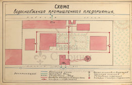 Схема водоснабжения промышленного предприятия с экспликацией, бумага, СССР, 1950-60 гг.