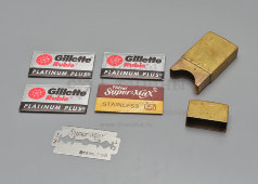 Винтажный набор для безопасной бритвы, бритвенный станок Gillette Old Type, латунь, США, 1940-е