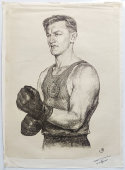 Плакат «Портрет советского боксера» с автографом, бумага, СССР, 1950 г.