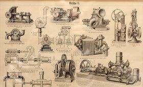 Старинная гравюра «Насосы»,  Большая энциклопедия, Россия, к. 19, н. 20 в.