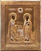 Икона Святых Апостолов Петра и Павла, оклад из меди, Центральная Россия, кон. 19 века.