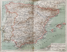 Старинная карта «Испания и Португалия», Большая энциклопедия, масштаб 1:4 500 000, Санкт-Петербург, 1900-е