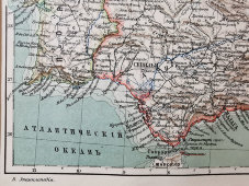 Старинная карта «Испания и Португалия», Большая энциклопедия, масштаб 1:4 500 000, Санкт-Петербург, 1900-е
