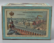 Старинная жестяная коробка из-под сладостей с видами Москвы, фабрика «Эйнем», Россия, 1896 г.