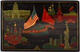 Шкатулка «США и СССР: саммит «Встреча в верхах» (агитлак), Палех