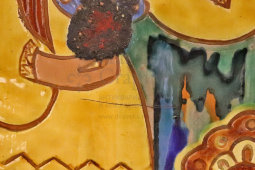 Авторское винтажное настенное панно «Девушка с цветком», автор Прохорова Н. П., керамика, СССР, 1966 г.