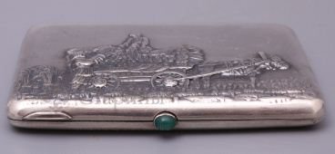 Портсигар «Жатва», Россия, конец 19 века, серебро, 84 проба.