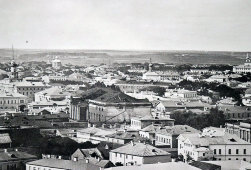 Старинная фотогравюра «Дореволюционная Москва. Вид на Пречистенку, Московское пожарное депо, особняк Всеволжского», фирма «Шерер, Набгольц и Ко», Москва, 1886 г.
