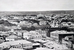 Старинная фотогравюра «Дореволюционная Москва. Вид на Пречистенку, Московское пожарное депо, особняк Всеволжского», фирма «Шерер, Набгольц и Ко», Москва, 1886 г.