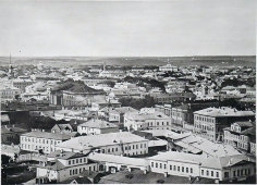 Старинная фотогравюра «Дореволюционная Москва. Вид на Пречистенку, Московское пожарное депо, особняк Всеволжского», фирма «Шерер, Набгольц и Ко», Москва, 1886 г.