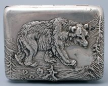 Советский портсигар «Медведь», серебро 875 пробы