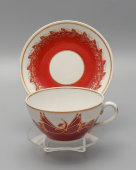 Чашка с блюдцем, чайная пара из агитационного сервиза «Серп и молот», Полонский фарфоровый завод, 1950-е