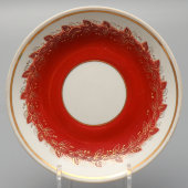 Чашка с блюдцем, чайная пара из агитационного сервиза «Серп и молот», Полонский фарфоровый завод, 1950-е