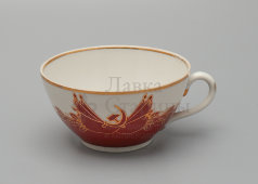 Чашка с блюдцем, чайная пара из агитационного сервиза «Серп и молот», Полонский фарфоровый завод, 1950-е