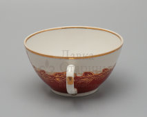 Чашка с блюдцем, чайная пара из агитационного сервиза «Серп и молот», Полонский фарфоровый завод, 1950-е