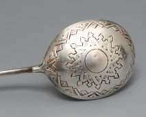 Антикварная серебряная ложка с витой ручкой, 84 проба, Россия, 1885 г.