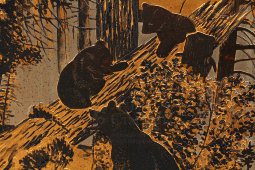 Гравюра «Утро в сосновом лесу», репродукция картины И. И. Шишкина, СССР, г. Златоуст, 1948 г., сталь