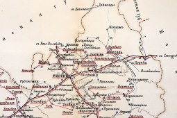 Старинная почтово-телеграфная карта Минской губернии (Беларусь), картографич. зав. П. Ф. Петш, Санкт-Петербург, 1900-е