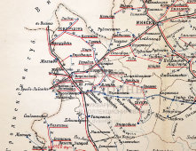 Старинная почтово-телеграфная карта Минской губернии (Беларусь), картографич. зав. П. Ф. Петш, Санкт-Петербург, 1900-е