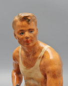 Статуэтка «Механизатор» (Тракторист), скульптор Боголюбов В. Я., керамика, Гжельский керамический завод, 1960-е