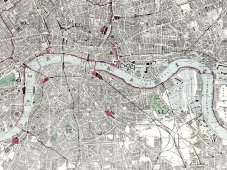 Старинная карта-план Лондона на английском языке (Reynolds' map of London with the Recent Improvements), бумага, багет, 1875 г.