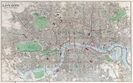 Старинная карта-план Лондона на английском языке (Reynolds' map of London with the Recent Improvements), бумага, багет, 1875 г.