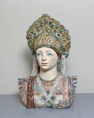 Большая скульптура-бюст «Девушка в кокошнике», майолика, СССР, 1950-60 гг.