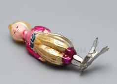 Новогодняя ёлочная игрушка на прищепке, сказочный персонаж «Маленький Мук», стекло, 1950-60 гг.