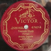 Гитара, исполняет Андрес Сеговия,  Tremolo Study\Fandanguillo. 1920-е годы. Пластинка большого размера. Редкость! США. Victor Records