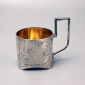 Антикварный серебряный подстаканник в стиле модерн, Россия, конец 19 века, 84 проба
