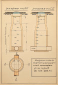 Схема кирпичного канализационного колодца для труб d = 150-600 мм, бумага, СССР, 1950-60 гг.