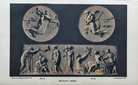 Старинная гравюра «Торвальдсен: работы скульптора», бумага, Брокгауз и Ефрон​, Санкт-Петербург, 1900-е