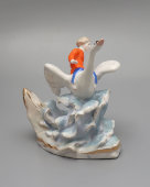 Статуэтка «Иванушка на лебеде» по сказке «Гуси-лебеди», скульптор Кожин П. М., Дулево, 1956 г., редкая роспись