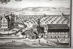 Старинная гравюра «Замок Антзинг», бумага, Германия, 1700-е