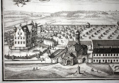 Старинная гравюра «Замок Антзинг», бумага, Германия, 1700-е