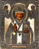 Икона «Святой Николай Чудотворец», оклад из серебра 84 пр., Москва, 1877 год
