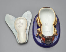 Старинная масленка «Пчела», фаянс, Тов-во М. С. Кузнецова, кон. 19 в.