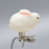 Стеклянная ёлочная игрушка на прищепке «Белый кролик», стекло, СССР, 1950-е
