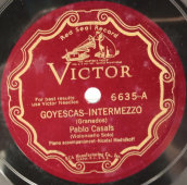 Оперы, Пабло Казальс, виолончель и рояль, Adagio и Goyescas-Intermezzo. 1920-е годы. Пластинка большого размера. Редкость! США. Victor Records