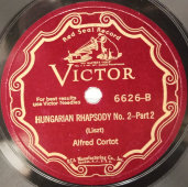 Ференц Лист, «Венгерская рапсодия № 2» исп.  Альфред Корто - пианино, 1920-е годы. Пластинка большого размера. Редкость! США. Victor Records